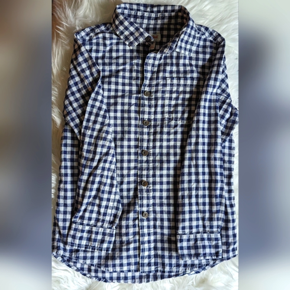 NWOT Cat & Jack long sleeve collared navy/white gingham button down shirt button